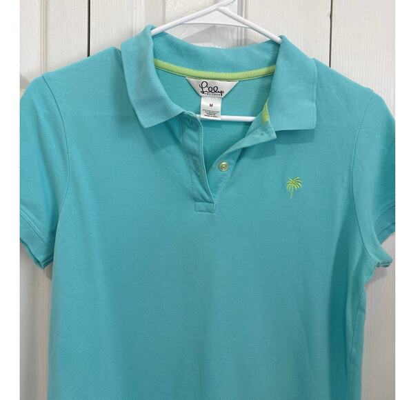 Lilly Pulitzer Island Polo Shirt with Trans Dry Fitted Turquoise Size Medium - Picture 2 of 7